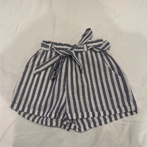 High Waist Gray and White Striped Shorts
